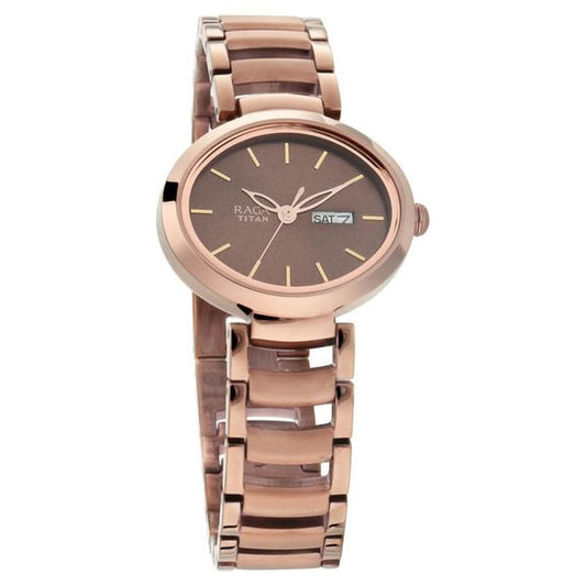 Titan 2620QM01 Women’s Brown-Dial Analog Watch with Metal Strap