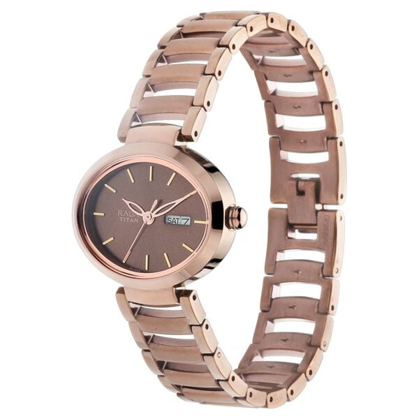Titan 2620QM01 Women’s Brown-Dial Analog Watch with Metal Strap
