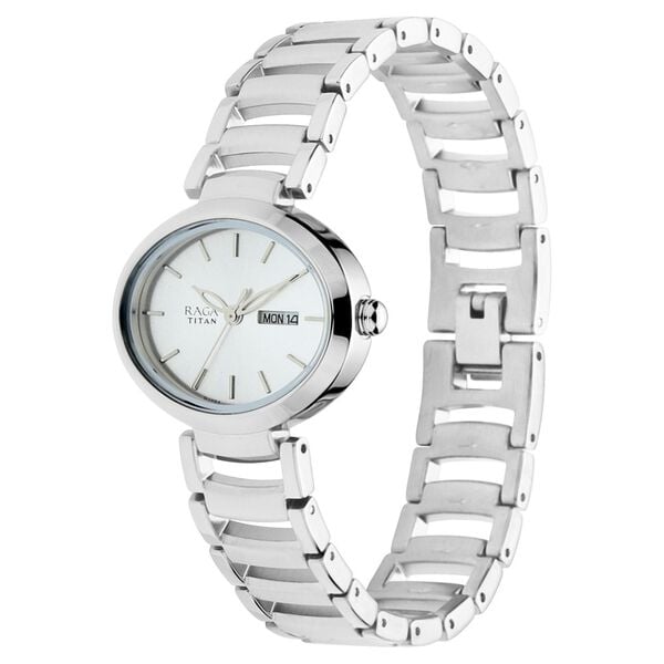 Titan NS2620SM01 Women’s Quartz Analog Watch with Silver Dial and Silver Metal Bracelet Strap