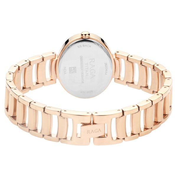 Titan 2620WM01 Rose Gold Dial Analog Quartz Stainless Steel Women’s Watch – Rose Gold Band, Oval Case, Day & Date Display