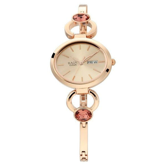 Titan 2621WM01 Women’s Rose-Gold Dial Analog Watch with Rose-Gold Metal Strap