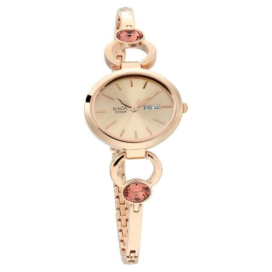 Titan 2621WM01 Women’s Rose-Gold Dial Analog Watch with Rose-Gold Metal Strap