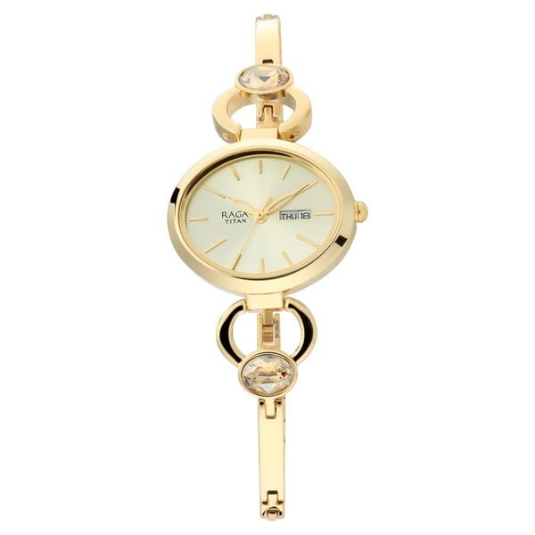 Titan 2621YM01 Analog Quartz Women’s Watch with Champagne Dial and Golden Metal Strap