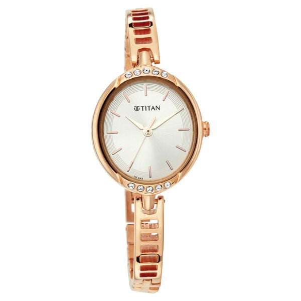 Titan 2637WM01 Women’s Quartz Analog Watch with Silver Dial & Rose-Gold Metal Strap