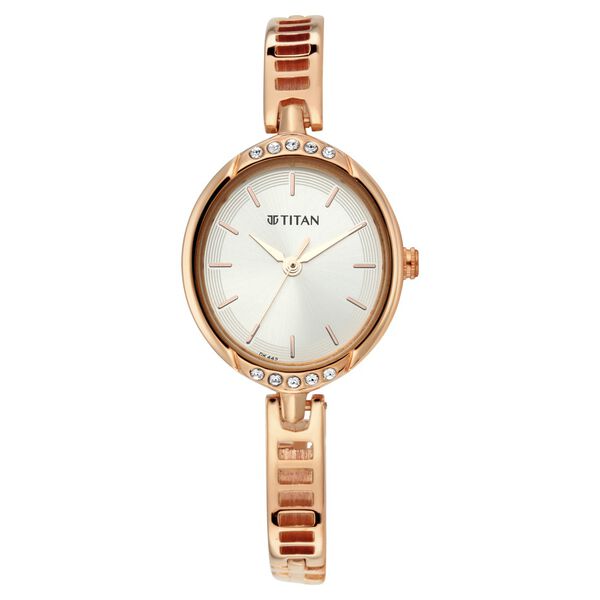 Titan 2637WM01 Women’s Quartz Analog Watch with Silver Dial & Rose-Gold Metal Strap