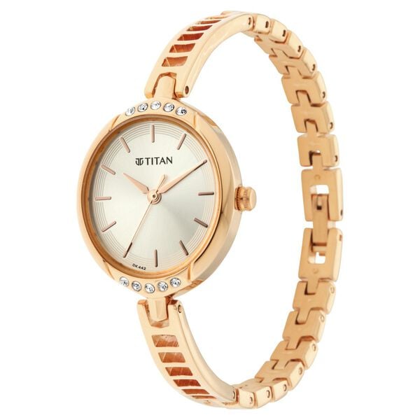 Titan 2637WM01 Women’s Quartz Analog Watch with Silver Dial & Rose-Gold Metal Strap