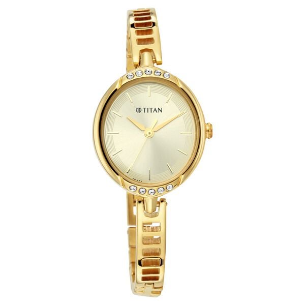 Titan 2637YM01 Silver Dial Analog Watch for Women – Golden Stainless Steel Bracelet, Quartz Movement