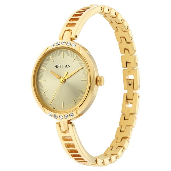 Titan 2637YM01 Silver Dial Analog Watch for Women – Golden Stainless Steel Bracelet, Quartz Movement