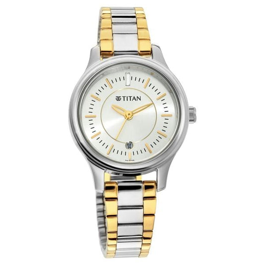 Titan 2638BM01 Quartz Analog With Date Silver Dial Two Toned Metal Strap Women Watch