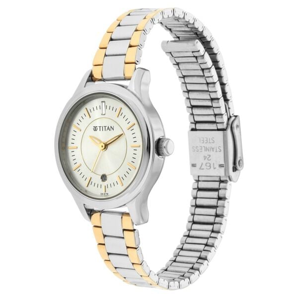 Titan 2638BM01 Quartz Analog With Date Silver Dial Two Toned Metal Strap Women Watch
