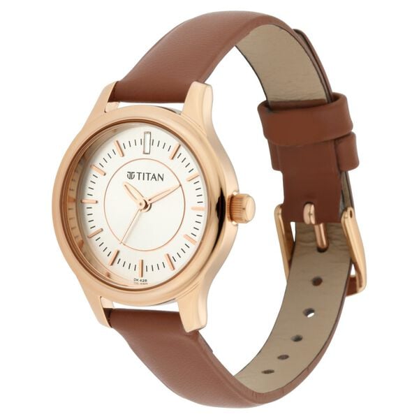 Titan 2638WL01 Quartz Analog Silver Dial 27 mm Metal Case Tan Leather Strap Women Watch