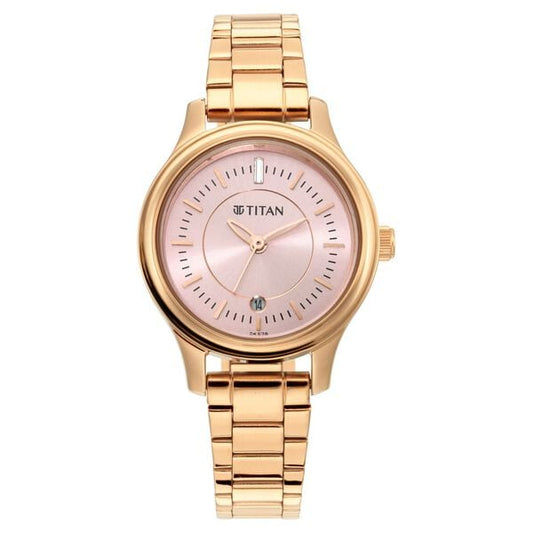 Titan 2638WM01 Rose Gold Dial Analog Quartz Stainless Steel Women’s Watch – Rose Gold Band, Round Case, Date Display
