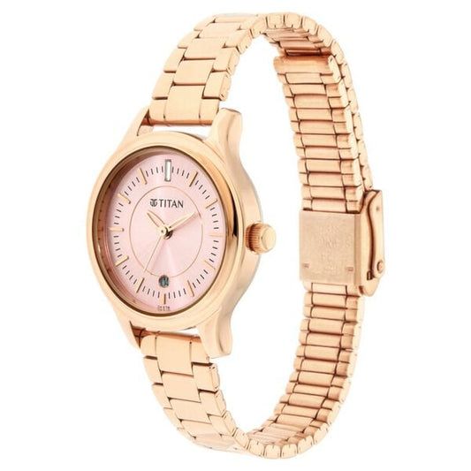 Titan 2638WM01 Rose Gold Dial Analog Quartz Stainless Steel Women’s Watch – Rose Gold Band, Round Case, Date Display