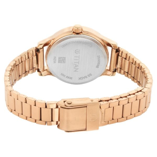 Titan 2638WM01 Rose Gold Dial Analog Quartz Stainless Steel Women’s Watch – Rose Gold Band, Round Case, Date Display
