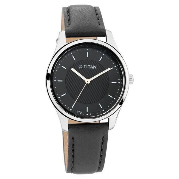 Titan 2639SL01 Women’s Quartz Analog Watch with Black Dial & Black Genuine Leather Strap