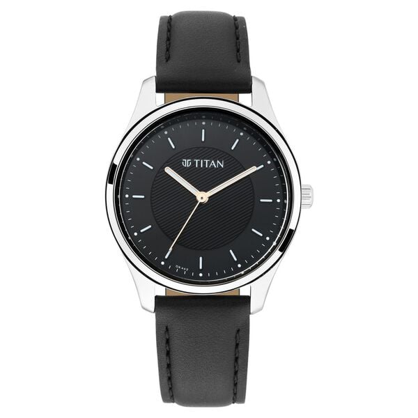 Titan 2639SL01 Black Dial Analog Quartz Leather Strap Women’s Watch – Black Band, Round Case, Classic Everyday Style