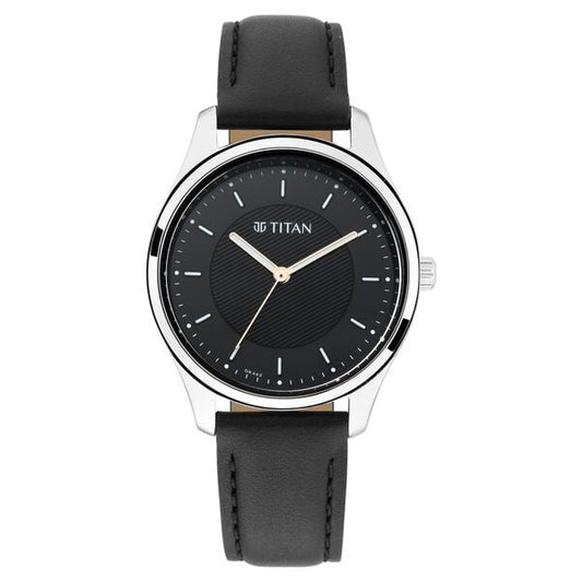 Titan 2639SL01 Black Dial Analog Quartz Leather Strap Women’s Watch – Black Band, Round Case, Classic Everyday Style