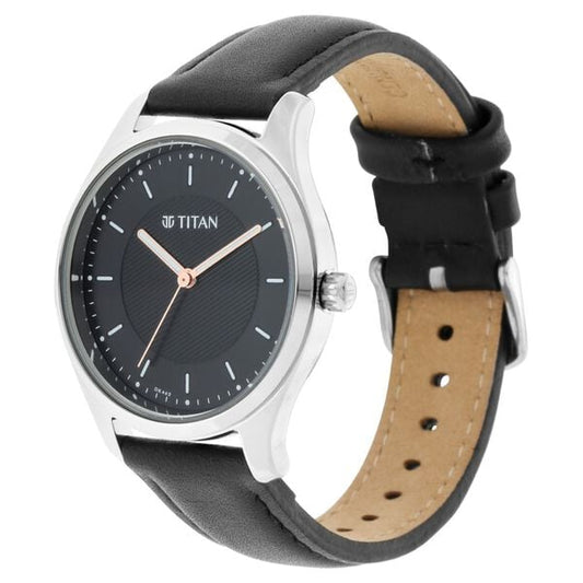 Titan 2639SL01 Black Dial Analog Quartz Leather Strap Women’s Watch – Black Band, Round Case, Classic Everyday Style