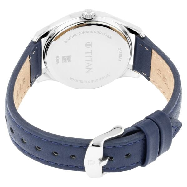 Titan 2639SL02 Blue Dial Analog Quartz Leather Strap Women’s Watch – Blue Band, Round Case, Workwear Collection