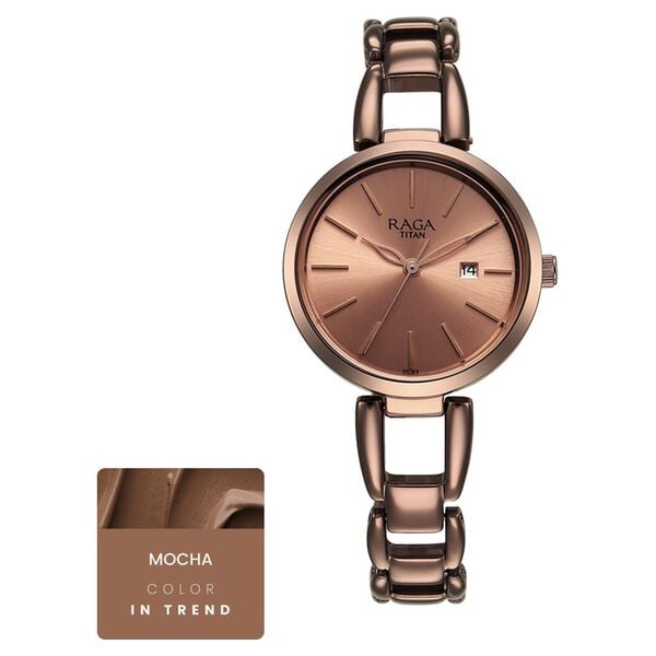 Titan 2642QM01 Raga Viva Quartz Analog Date Rose Gold Dial Strap Watch