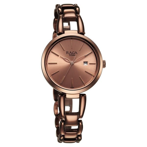 Titan 2642QM01 Raga Viva Quartz Analog Date Rose Gold Dial Strap Watch