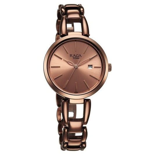 Titan 2642QM01 Raga Viva Quartz Analog Date Rose Gold Dial Strap Watch