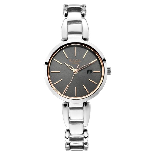 Titan 2642SM01 Women’s Grey-Dial Analog Watch with Silver Stainless-Steel Strap