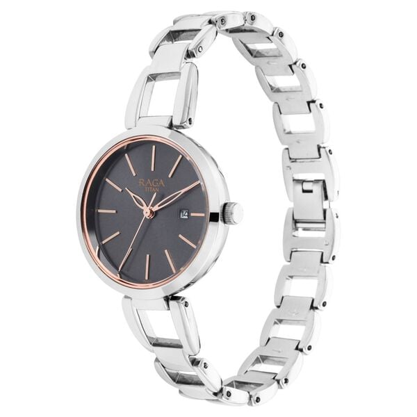 Titan 2642SM01 Women’s Grey-Dial Analog Watch with Silver Stainless-Steel Strap