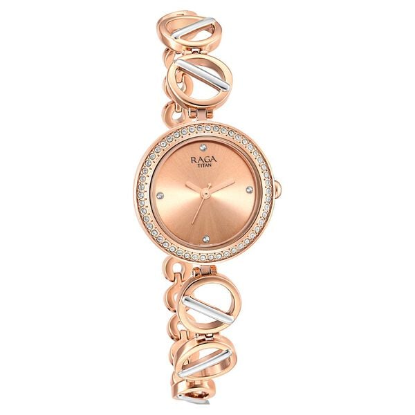 Titan 2643KM01 Women’s Quartz Analog Watch with Rose-Gold Dial & Metal Strap