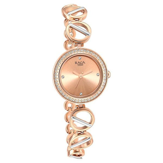 Titan 2643KM01 Women’s Quartz Analog Watch with Rose-Gold Dial & Metal Strap