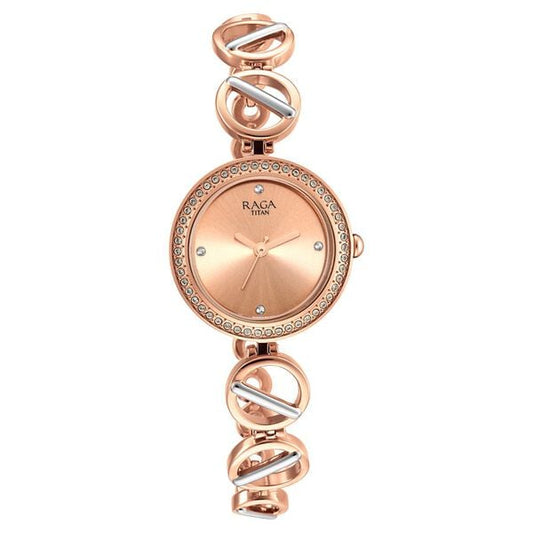 Titan 2643KM01 Women’s Quartz Analog Watch with Rose-Gold Dial & Metal Strap