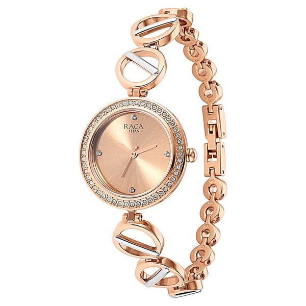 Titan 2643KM01 Women’s Quartz Analog Watch with Rose-Gold Dial & Metal Strap