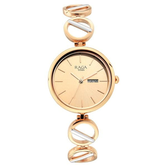 Titan 2644KM02 Women’s Quartz Analog Watch with Rose-Gold Dial & Two-Tone Metal Strap