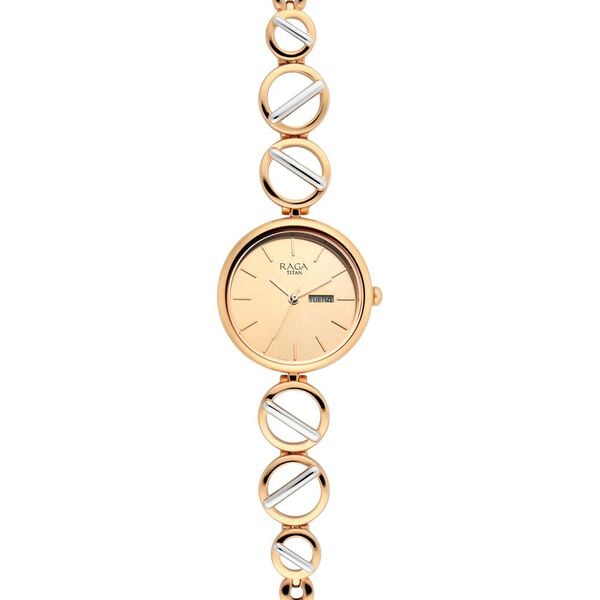 Titan 2644KM02 Women’s Quartz Analog Watch with Rose-Gold Dial & Two-Tone Metal Strap