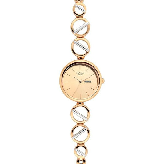 Titan 2644KM02 Women’s Quartz Analog Watch with Rose-Gold Dial & Two-Tone Metal Strap