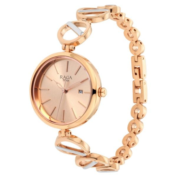 Titan 2644KM02 Women’s Quartz Analog Watch with Rose-Gold Dial & Two-Tone Metal Strap