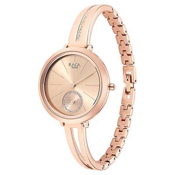 Titan 2647WM01 Rose Gold Dial Analog Quartz Stainless Steel Women’s Watch – Rose Gold Band, Round Case, Embellished Design