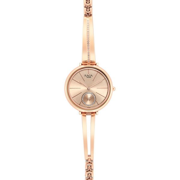 Titan 2647WM01 Rose Gold Dial Analog Quartz Stainless Steel Women’s Watch – Rose Gold Band, Round Case, Embellished Design