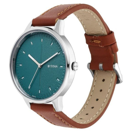 Titan 2648SL01 Green Dial Analog Watch for Women – Tan Leather Strap, Quartz Movement