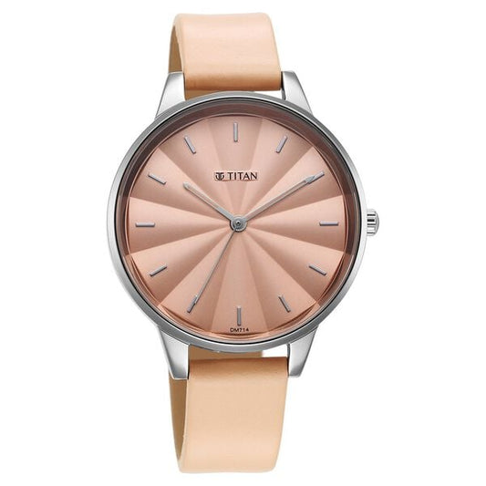 Titan 2648SL07 Pink Dial Leather Strap Women’s Analog Watch