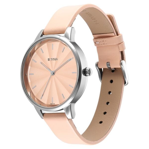 Titan 2648SL07 Pink Dial Leather Strap Women’s Analog Watch