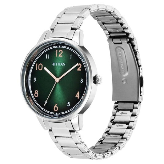 Titan 2648SM05 Trendsetters Quartz Analog Green Dial 36.5 mm Metal Case Stainless Steel Strap Women Watch