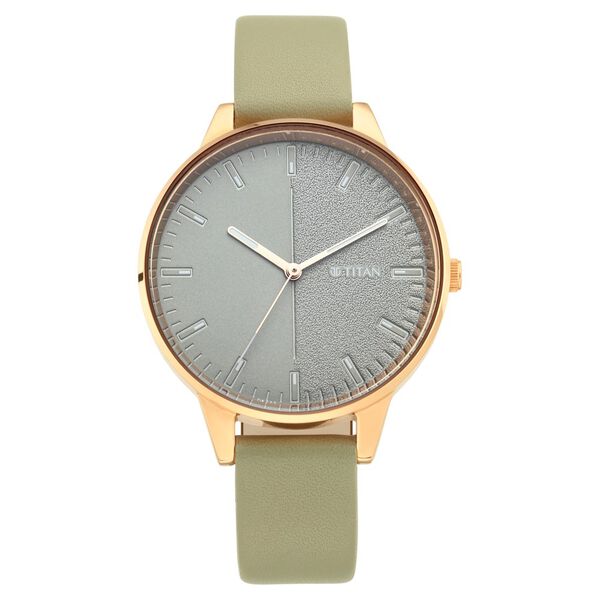 Titan 2648WL01 Women’s Quartz Analog Watch with Grey Dial & Olive-Green Leather Strap