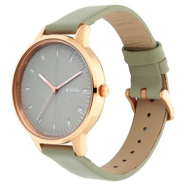 Titan 2648WL01 Women’s Quartz Analog Watch with Grey Dial & Olive-Green Leather Strap