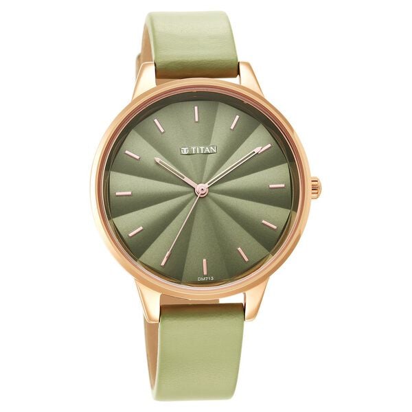 Titan 2648WL06 Women Green Dial Leather Strap Quartz Analog Watch