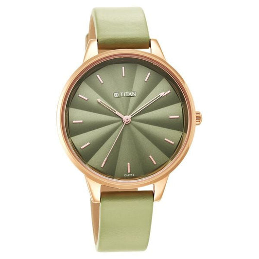 Titan 2648WL06 Women Green Dial Leather Strap Quartz Analog Watch