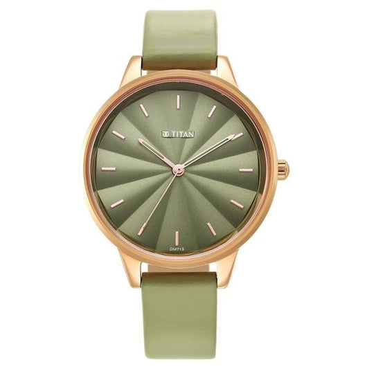 Titan 2648WL06 Women Green Dial Leather Strap Quartz Analog Watch