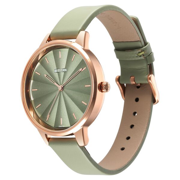 Titan 2648WL06 Women Green Dial Leather Strap Quartz Analog Watch