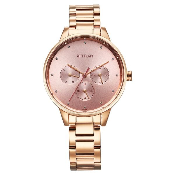 Titan 2648WM08 Razzle Dazzle Quartz Analog Pink Dial 43.5 mm Stainless Steel Case Rose Gold-Tone Stainless Steel Bracelet Women Watch