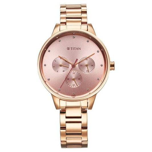Titan 2648WM08 Razzle Dazzle Quartz Analog Pink Dial 43.5 mm Stainless Steel Case Rose Gold-Tone Stainless Steel Bracelet Women Watch